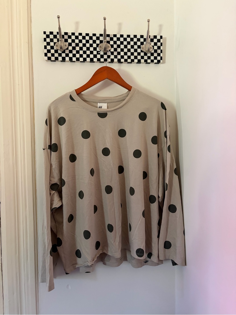 Beige Polka Dot Long Sleeve Top